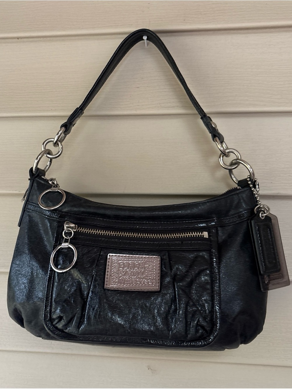Vintage Y2K COACH Poppy Shoulder Bag Black Patent Leather #14559